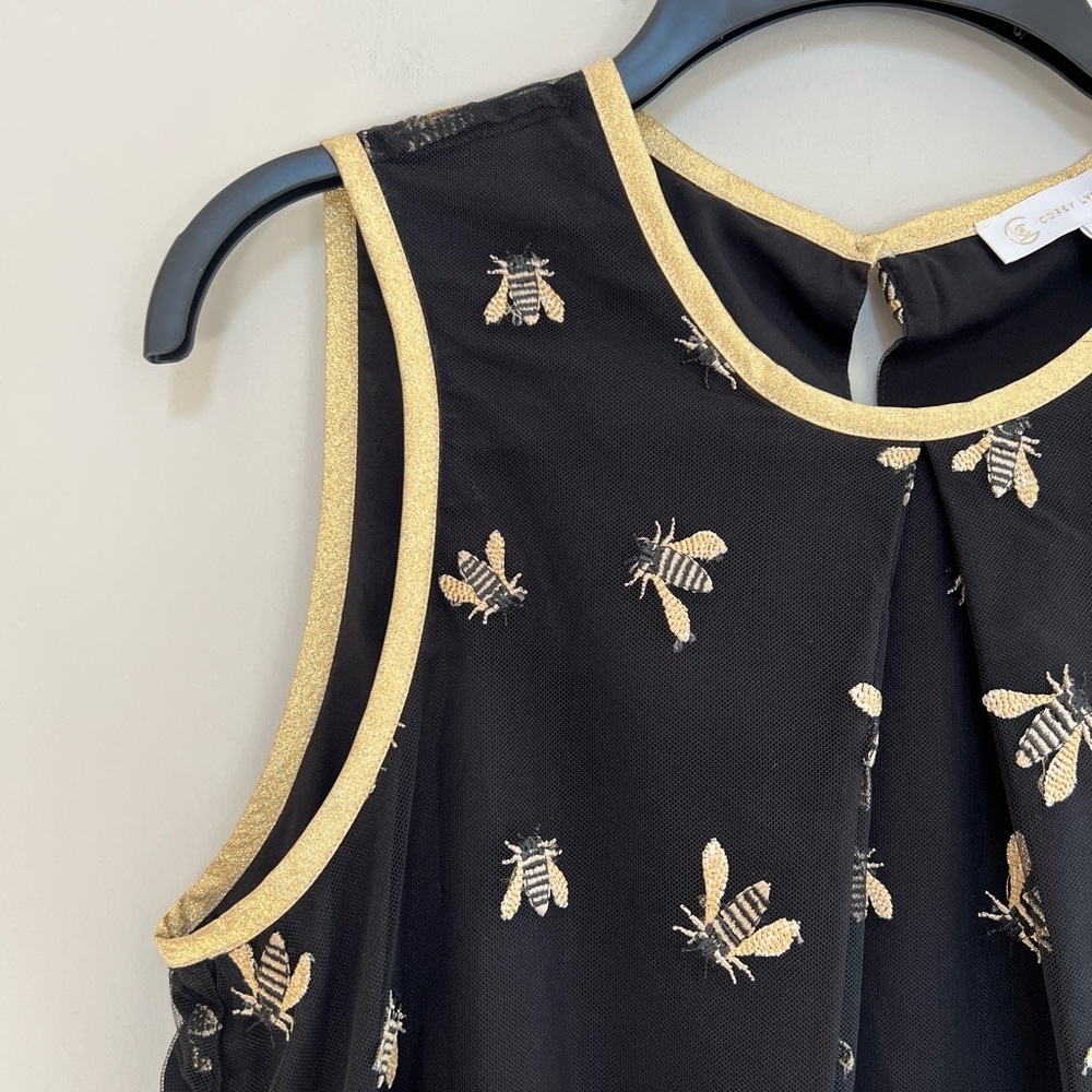 Corey Lynn Calter Dixie Embroidered Honey Bees Black and Gold Trapeze Dress, S - Picture 4 of 10